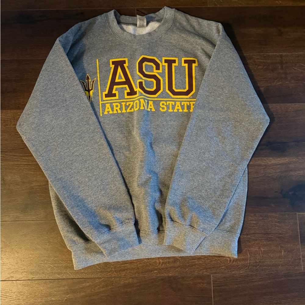 Gildan Gray Crewneck Sweater with Gold and Maroon Print